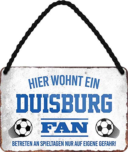 Blechschilder HIER WOHNT EIN Duisburg Fan Hängeschild für Fußball Begeisterte Deko Artikel Schild Geschenkidee 18x12 cm