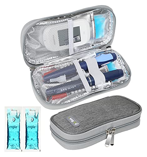 Insulin Kühltasche mit 2 Kühlakku - Diabetiker Tasche für Diabetikerutensilien Halten Sie die Vorräte Sicher und Kalt von YOUSHARES (Grau)