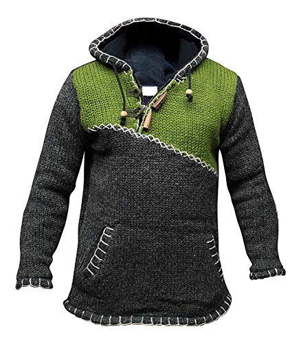 KREUZ mit reißverschluss halsausschnitt super warm pulli style pullover,hippy boho aus wolle kapuzenpulli - Grün, Medium