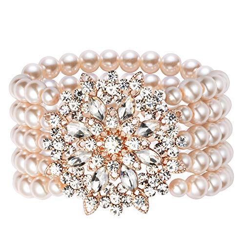 BABEYOND 1920s Armband Perlen Damen Gatsby Kostüm Zubehör Blinkende Kristall Armreif 20er Jahre Accessoires für Damen (Stil 4-Rose Gold)