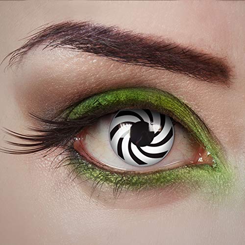 aricona Kontaktlinsen - Weiße Kontaktlinsen mit hypnotisierender schwarzer Spiral-Optik - Schwarze Kontaktlinsen ohne Stärke für Halloween, Fasching, Karneval, 2 Stück