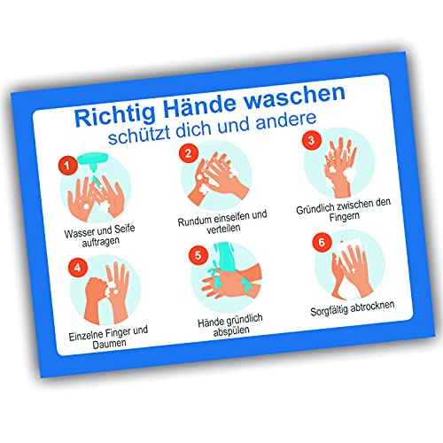 10 Set Hinweisschild Hände richtig desinfizieren waschen | Anleitung Händedesinfektion Hände waschen Aufkleben | Hygiene Desinfektion | Handdesinfektion Händewaschen