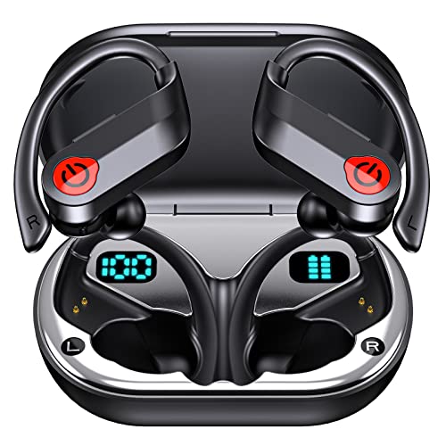 2023 Neueste Bluetooth Kopfhörer Sport, Kopfhörer Kabellos Bluetooth 5.3 mit HD Mikrofon, 120 Std Spielzeit, Dual LED Anzeige Wireless kopfhörer, IPX7 Wasserdicht In-Ear Headphones mit Ohrhaken