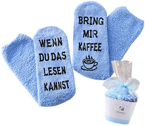 Geschenk für Frauen, WENN DU DAS LESEN KANNST BRING MIR KAFFEE SOCKEN, Muttertags-Geschenk, witziges Geburtstagsgeschenk für Freundin, Schwester (Blau-Kaffee)