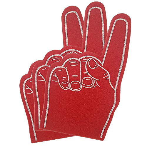 FUN FAN LINE - Schaumstoff-Handgerät mit Finger für Partys und Sportanimation. Animationshandschuhe für Kinder und Erwachsene, einfarbig Nummer einfinger DREI stücke ( 22cm x 40cm) (Rot, 3 Einheiten)