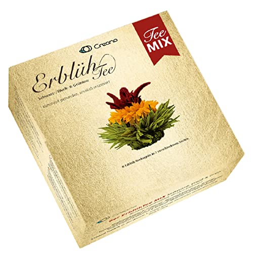 Creano Teeblumen Mix - 6 Erblühtee weißer, grüner & schwarzer Tee, Teeblume, Blooming Tea, Geschenk für Frauen