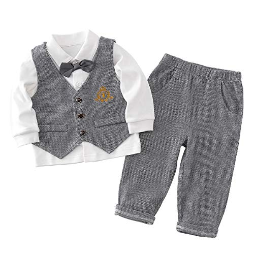 Famuka Baby Anzüge Baby Junge Sakkos Taufe Hochzeit Babybekleidung Set (Grau 2, 80)