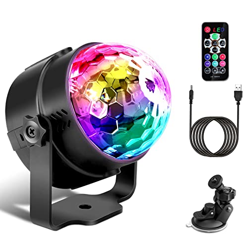 DeTake Discokugel LED Party Lampe, Musikgesteuert Discokugel mit 7 Farbe, 4M USB Kabel, Fernbedienung, 360 Grad Drehbare Discolicht Partylicht ür Party, Weihnachten, Kinder