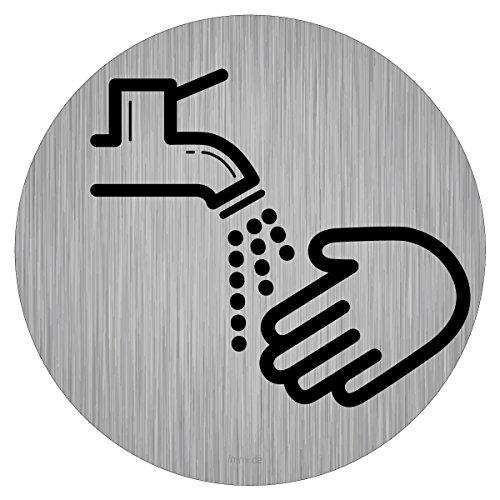 immi Toilette-Hinweis, Hände waschen, Hygiene auf Toilette, 95mmØ, Edelstahl-Opt