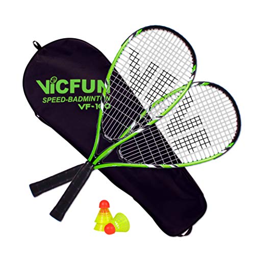 VICTOR Speed-Badminton 100 Set - 2 Badmintonschläger, 3 Bälle und eine hochwertige Badmintontasche schwarz/grün
