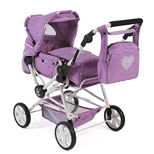Bayer Chic 2000 562 35 Kombi-Puppenwagen Roadstar für große Kinder, mit herausnehmbarer Tragetasche und Wickeltasche, lila