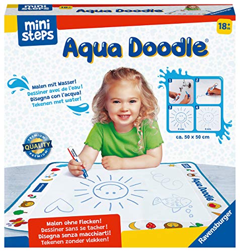 Ravensburger ministeps 4178 Aqua Doodle - Erstes Malen für Kinder ab 18 Monate, Malset für fleckenfreien Malspaß mit Wasser, inklusive Matte und Stift, Mehrfarbig