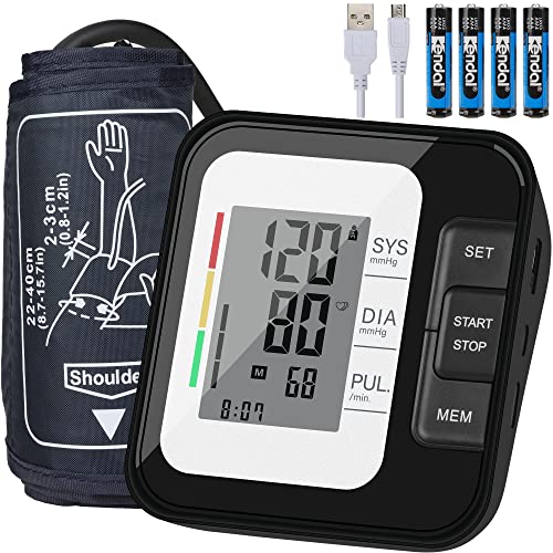 Blutdruckmessgerät Oberarm, Vollautomatisches Digitales Oberarm-Blutdruckmessgerät zur Blutdruckmessung Pulsmessung mit Arrhythmie-Erkennung, 22-40 cm große Manschette, 2*120 Dual-User, LCD-Display