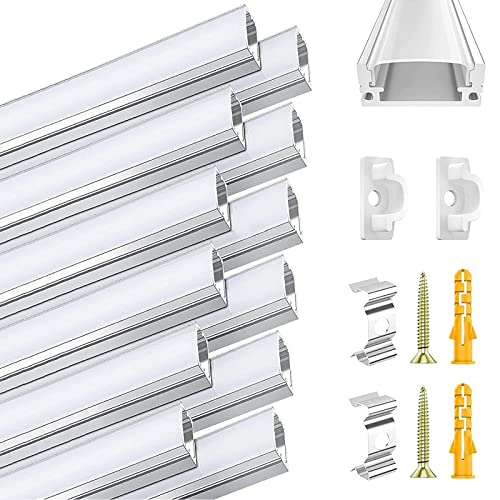 LED Aluminium Profil 12 x 1m, 12 Pack U-Form LED Profil mit Weiß Milchige Abdeckung, und Montageklammer für LED-Streifen