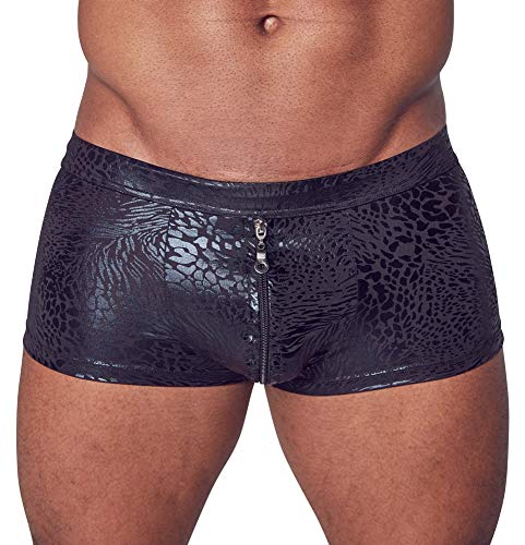 ORION Herren Pants - sexy Boxer-Shorts für Männer, mit Reißverschluss und Printmuster, für ein angenehmes und rutschfestes Tragegefühl, schwarz (L)