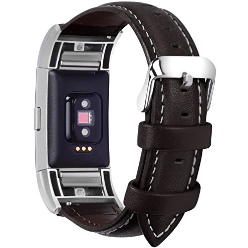 Fullmosa kompatibel mit Fitbit Charge 2 Armband für Damen und Herren,Leder Ersatz Uhrenarmbänder für Fitbit Charge2,Dunkelbraun