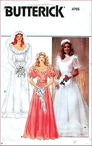 Butterick 4765 Damen Brautkleid und Kummerbund, U-Ausschnitt mit Rüschen, Brautjungfernkleid, Vintage-Schnittmuster 80er Jahre, Größenangaben