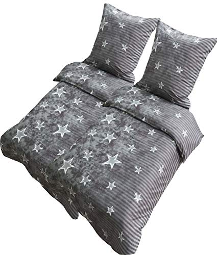 Leonado Vicenti Bettwäsche 135x200 oder 155x220 4teilig Mikrofaser Sterne Grau Galaxy mit Reißverschluss, Maße:135 x 200 cm