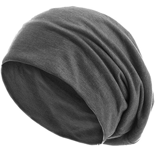 style3 Slouch Beanie aus atmungsaktivem, feinem und leichten Jersey Unisex Mütze Haube Bini Einheitsgröße, Farbe:Grau