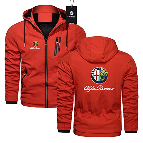 LOUKCUILUN Abnehmbare Kapuzenjacke für Herren Frühling und Herbst dick für Alfa-Romeo Printing Sportswear Hoodies Teenager/D/L
