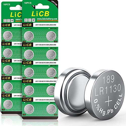 LiCB 20 Stück LR1130 batterien knopfzellen, AG10 l1131 189 1,5V Alkaline Batterie, lr54 knopfzelle 3 Jahre Lagerfähigkeit 100% Voll Garantie