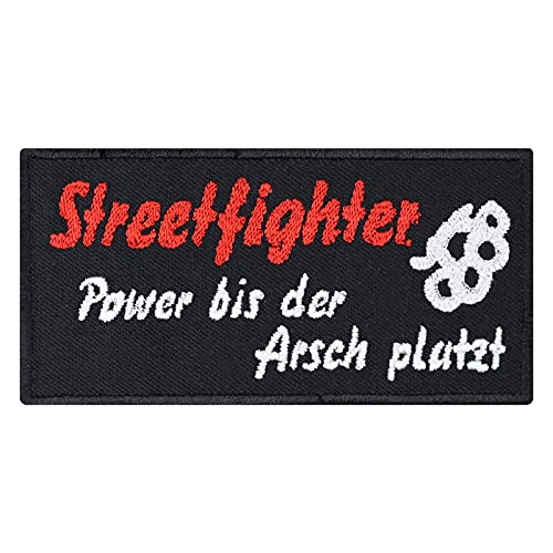 Biker Aufnäher: Streetfighters Rocker Patch Chopper Aufbügler Heavy Metal Sticker - Motorrad Geschenk für Männer Applikation für Kutten/Lederjacken/Boots - 100x50mm