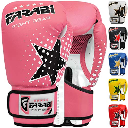 Farabi Kinder Boxhandschuhe 6-Unzen, Kickboxen Muay Thai Training MMA Sparring Handschuhe, Beste Handschuhe für das Training auf Boxsack, Fokus Pads Übung (Pink, 6-oz)