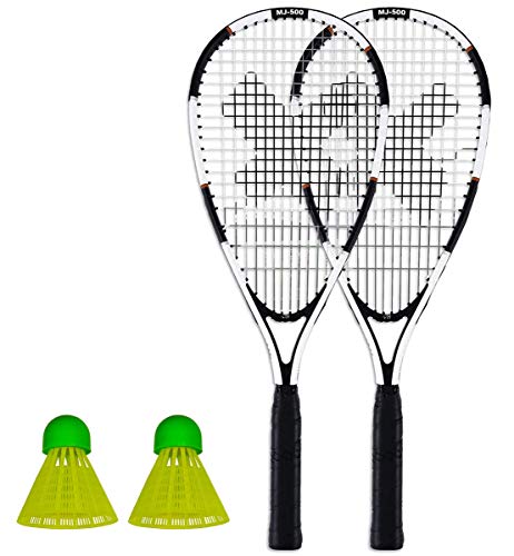 Pure 2 Improve Speed Badminton Schläger Set bestehend aus 2 Schlägern, 2 Federbällen und Tragetasche Powered by XQmax