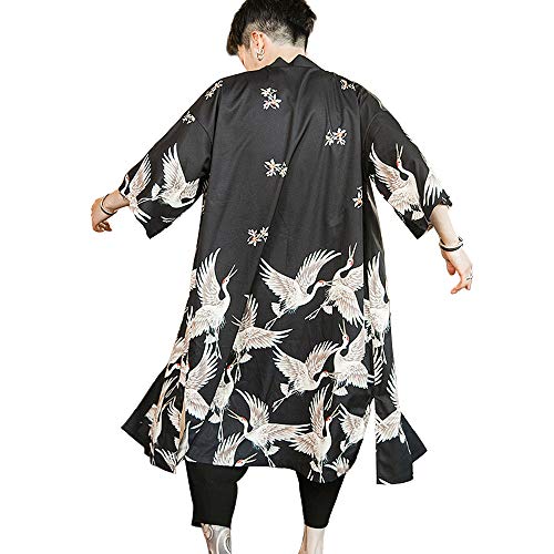 HAORUN Herren Japanischer Kimono Mantel Lose Yukata Outwear Lange Bademantel Tops Vintage, Schwarz, XX-Large