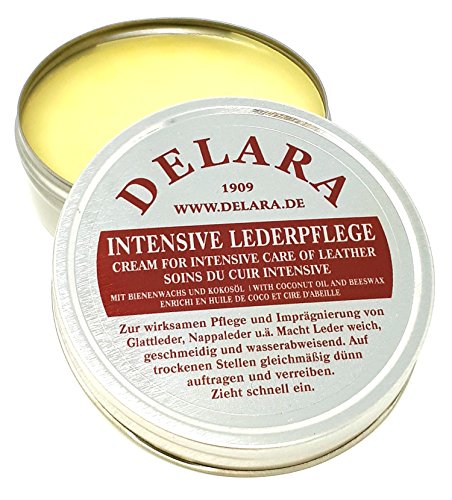 DELARA Intensive Lederpflege, farblos, 75 ml - Imprägniert und schützt Leder sehr wirksam. Neue Rezeptur mit hochwertigem Kokosöl und Bienenwachs - Made in Germany