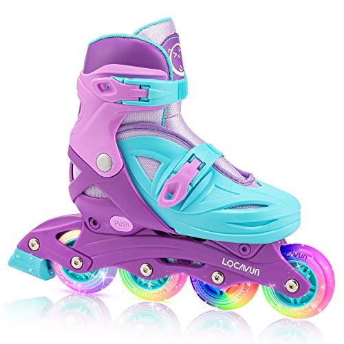 Locavun Verstellbare Inline-Skates für Mädchen, Jungen, Kinder mit leuchtenden Rädern, beleuchtete Hartschalen-Rollerblades für den Innen- und Außenbereich (Violett, S: 26-30 EU)