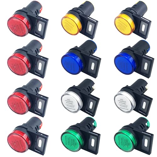 12Pcs AC 220V Kontrollleuchten LED-Betriebsanzeige mit 12Pcs Zeichen,Rot/Blau/Gelb/Grün/Weiß,Flush Panel Mount 7/8