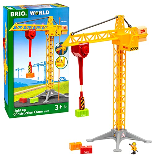 BRIO World 33835 Großer Baukran mit Licht - Zubehör für die BRIO Holzeisenbahn - Empfohlen für Kinder ab 3 Jahren
