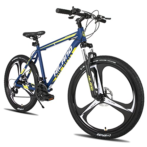 HILAND Mountainbike MTB Hardtail mit 26 Zoll Speichenrädern 482mm Aluminiumrahmen 21 Gang Schaltung Scheibenbremse Federgabel blau Einteiliges 3 Schaufelrad