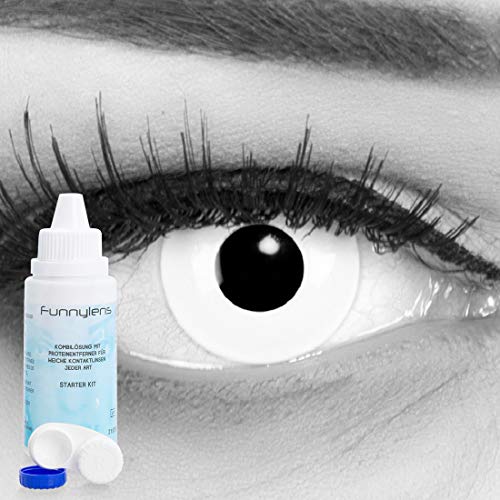 Farbige weisse weiße Kontaktlinsen crazy Kontaktlinsen crazy contact lenses Zombie Weiß White Out 1 Paar. Mit Linsenbehälter und mit 60ml Pflegemittel