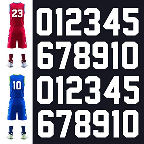Meetory 24 Stück Wärmeübertragung Nummern, 8 Zoll Hoch Aufeisen Zahlen Aufkleber 0 bis 9 für Sport T-Shirt Jersey Fußball Baseball Team T-Shirt (Weiß)