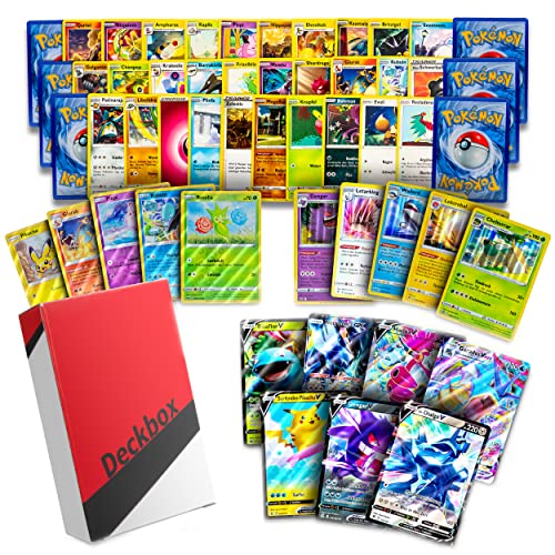 Original Pokémon Karten 50 Stück Seltene Holos und V, Vmax, Vstar oder Gx GARANTIERT DEUTSCH + Cardmex Deckbox Sammelkarten Paket