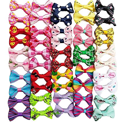 Chenkou Craft Haarschleifen für Hunde, verschiedene Farben, verschiedene Muster, Pflegeprodukte für Haustiere, 50 Stück / 25 Paar.