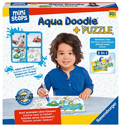Ravensburger ministeps 4184 Aqua Doodle Puzzle: Heimische Tiere - Erstes Malen und Puzzlen für Kinder ab 2,5 Jahren, fleckenfreier Malspaß mit Wasser