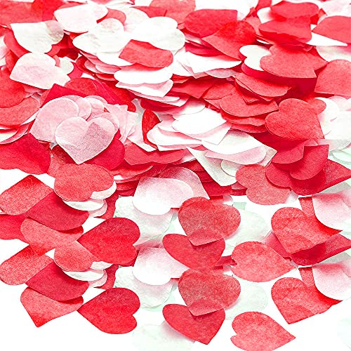XCOZU 2,5cm Konfetti Hochzeit, 6000 Stück Konfetti Herzen Papier Rot Weiß Herzkonfetti für Luftballons Korationen, Valentinstag, Tischdeko Geburtstag, Babydusche, Party