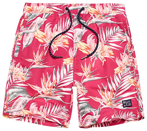 Superdry Herren Hawaiianische Badehose im Vintage-Stil Boardshorts, Paradies-Pink, Small