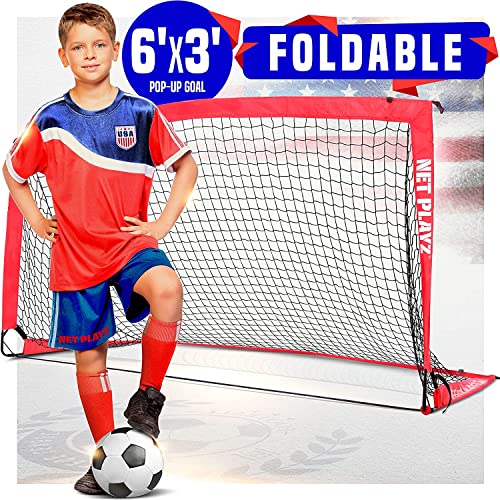 NetPlayz Fußballtor – tragbare Fußballtore, Pop-up-Fussballnetz für Kinder und Jugendliche Training Teamspiele 2m x 1m, rot, NOS03640