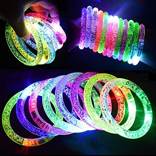MuLucky LED Glowstick Armband, 12 Stück und 12 Ersatzbatterien blinkend Armreif blinkleucht Leuchtarmbänder für Kinder Geburtstag Party Disco Halloween Weihnachten