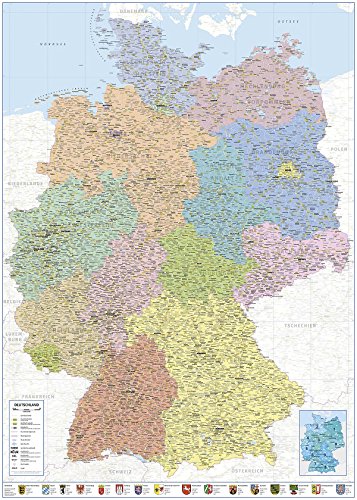 Close Up Politische Landkarte Deutschland 2018 - XXL Deutschlandkarte 100x140 cm - Premium Poster- 1:660.000